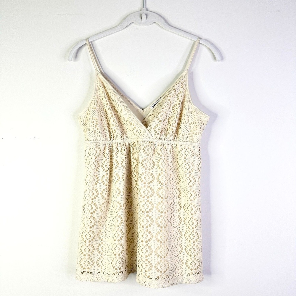 Express Cami Top Women SP Cream Beige Crochet Sleeveless Empire Waist Indie Y2K
